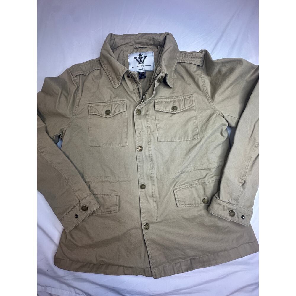 WenVen Men's Canvas Military Jacket Tan Khaki Size L Field Coat Workwear